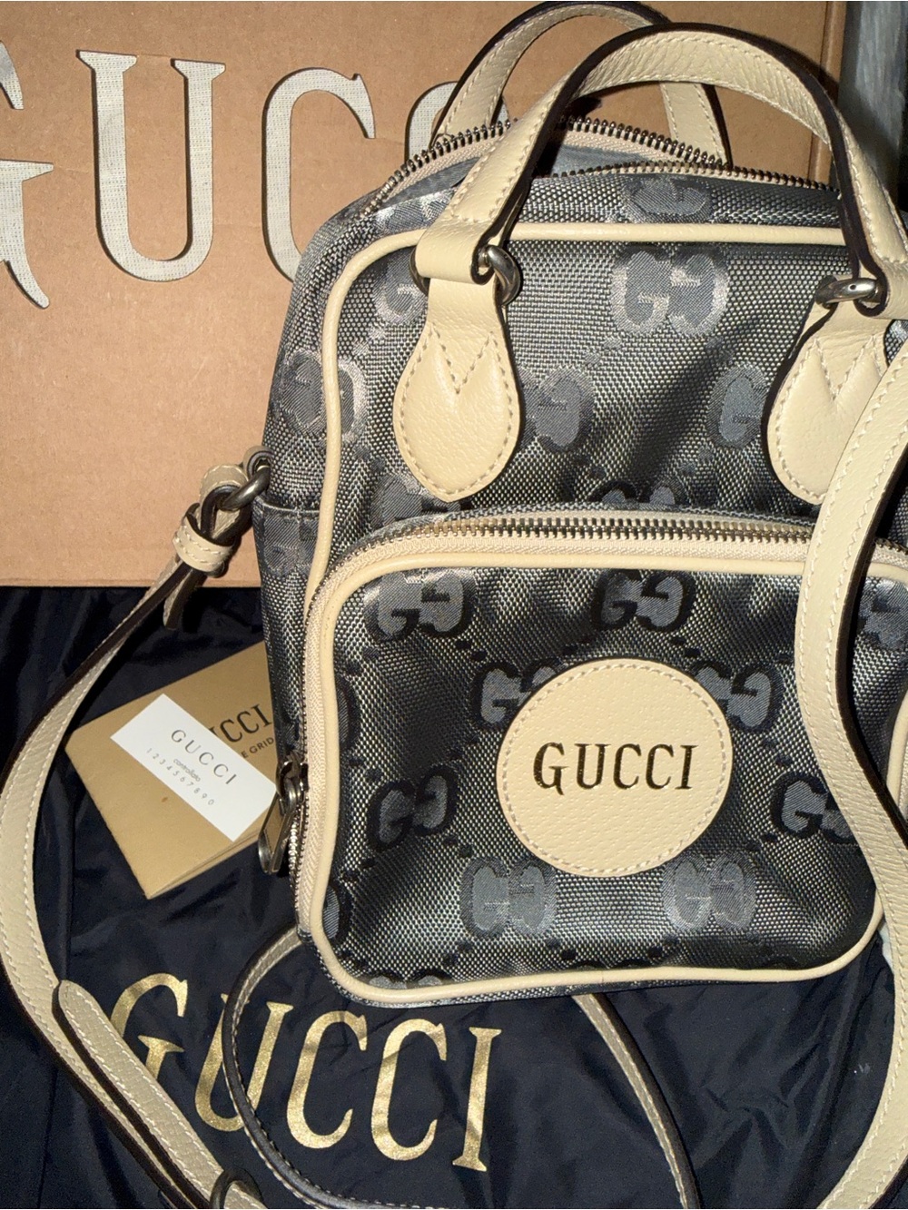 Gucci Off grid Grey /New Platin GG Monogram messenger bag